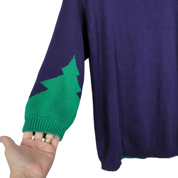 Vintage IB Diffusion Sport Christmas Purple Sweater L Santa Claus Beaded 90s - Picture 9 of 16